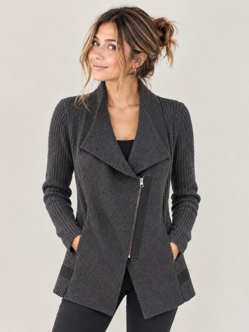 Athleta Sentinel Sweater Wrap Jacket Charcoal Marl Small Extra Fine Merino Wool